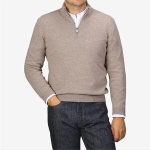 Nordstrom Men's Taupe Zip-Up Sweater 100% Cashmere